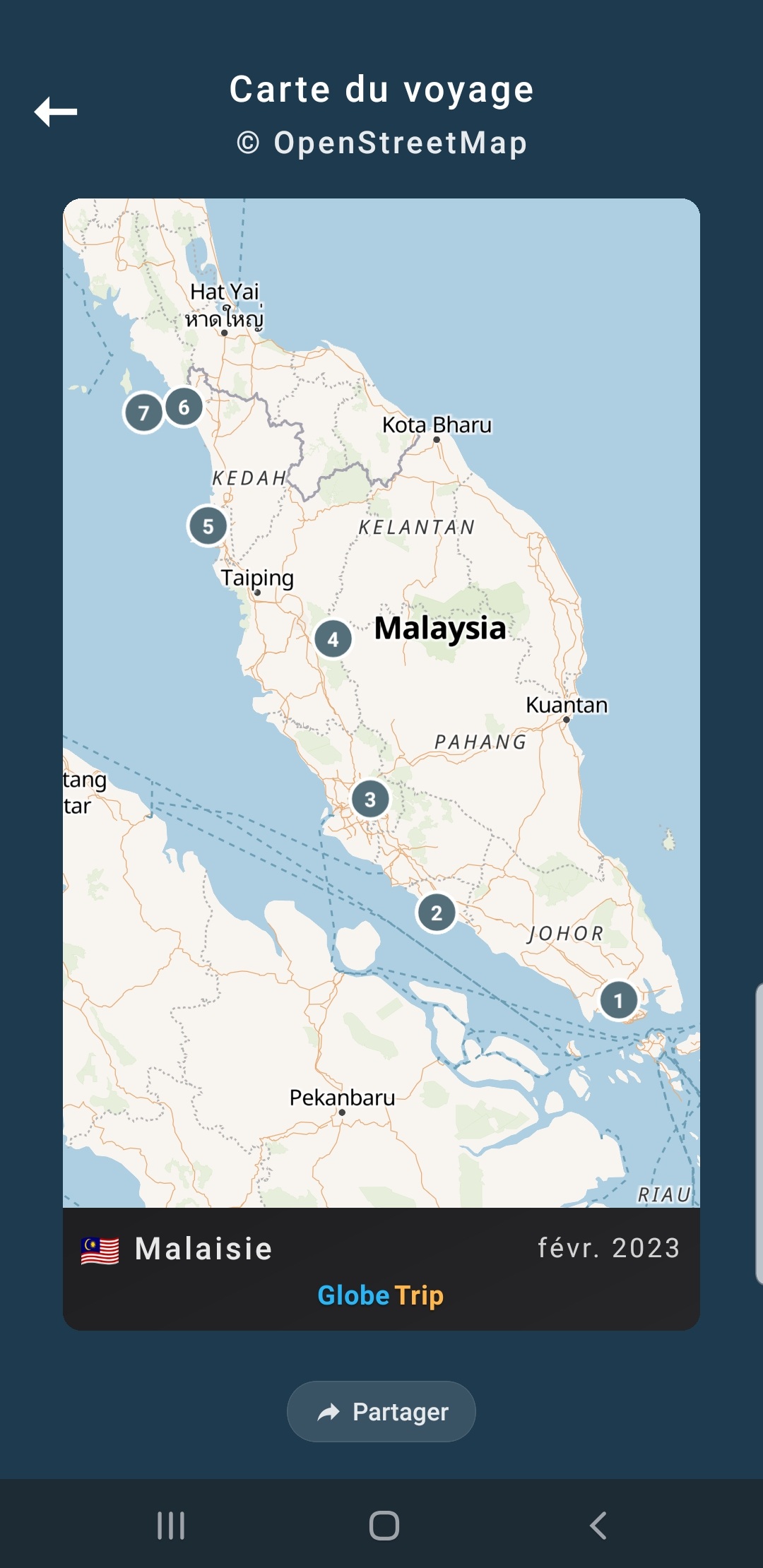 Globe Trip – Carte itinéraire Malaisie
