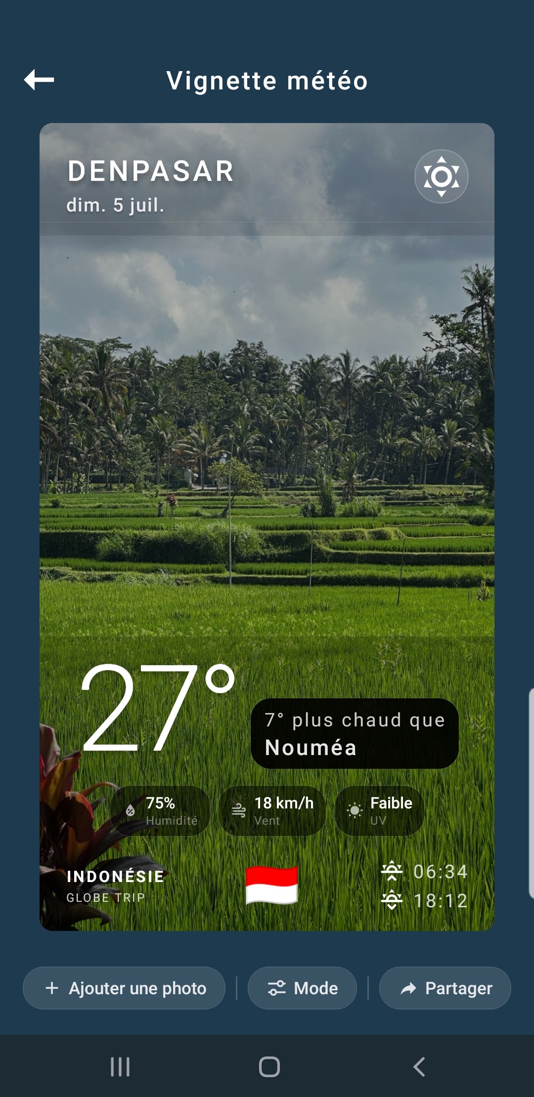 Globe Trip – Partage de la vignette météo