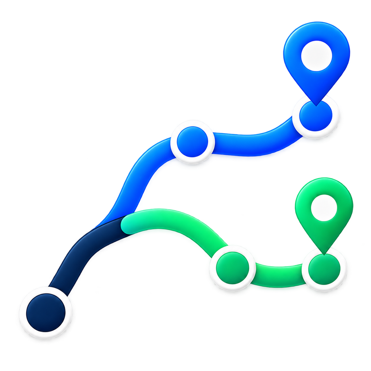 Trip Paths route illustration with map pins and a connecting path